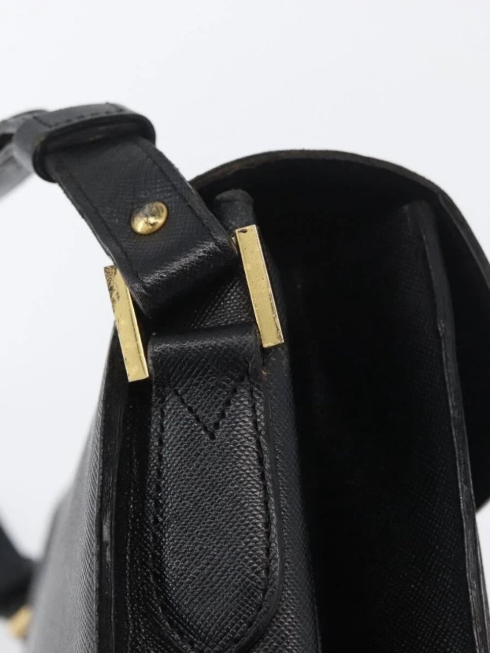 SAINT LAURENT Shoulder Bag Leather Black Gold Auth bs33997 - Picture 11 of 16